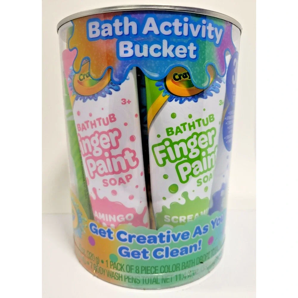 NEW Crayola Bath Activity Bucket 30 Piece Set Bath Bombs Finger Paints Wash Pens